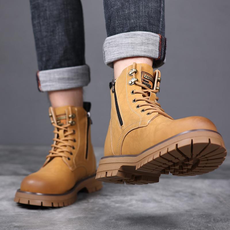 Outdoor Mens Casual Leather High Top Boots Stylish Ankle Boots 2025 New Low Top Walking  Shoes Hot Sale Lace-Up Motocross Botas