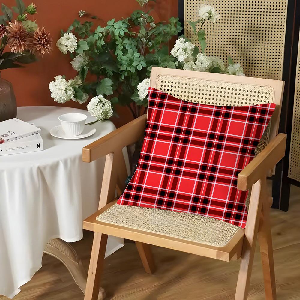 Fashion Red Plaid Cushion Cover Silky Short Plush Invisible Zipper Dustproof Sofa Pillow Case for Home Decor
