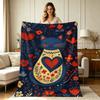 Soft Flannel Throw Blanket with Folk Art Cat And Floral Heart Print All Season Warm Cozy Lightweight Blanket for Sofa Couch Bed Office Living Room Hom