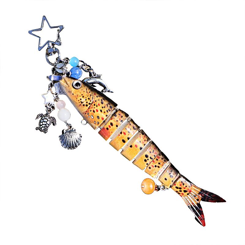 1PC Beaded Pendant Ocean Style Fish Shape Seaside Vacation Keychain Funny Artificial Fishing Lures Novelty Gift Multicolor