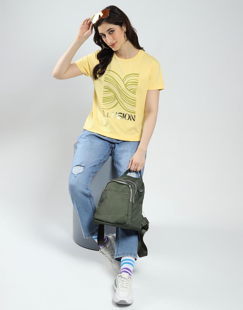 MONTE CARLO Women's Printed Round Neck Top Yellow M