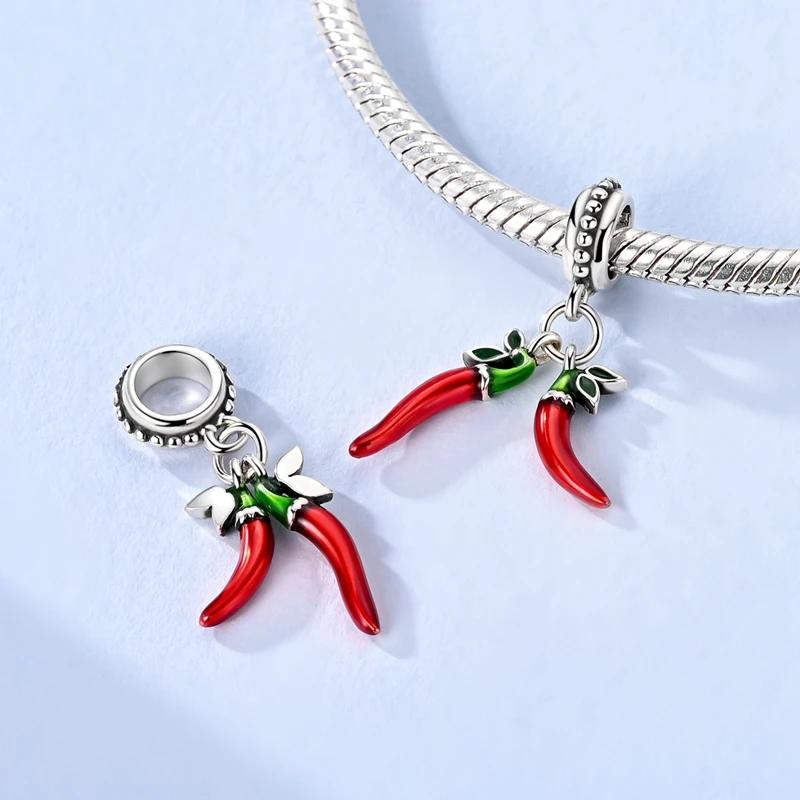 Original Charmscopper Creative Red Chili Pepper Beads Fit Charms Platabracelets For Women Jewelry Making Fine Gifts