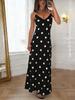 2026 Retro Polka Dot V-neck Satin Camisole Dress - European & American Style, Slimming Midi A-line Skirt for Women
