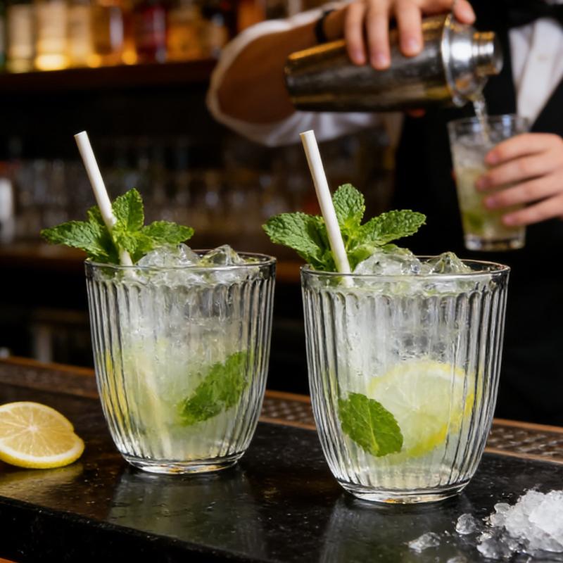 250ml/360ml American Iced Coffee Cups Simple Living Room Drinking Cups Cafe Cold Brew Transparents Vintage Striped Glass Cups