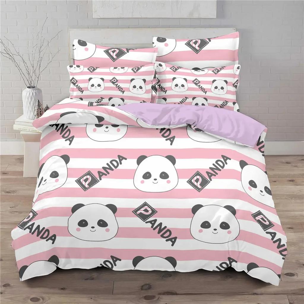 Kids Cartoon Duvet Cover Set Pink Black White Lovely Panda AU Single ,US Full Double Single Comforter Bedding Sets for Bedroom