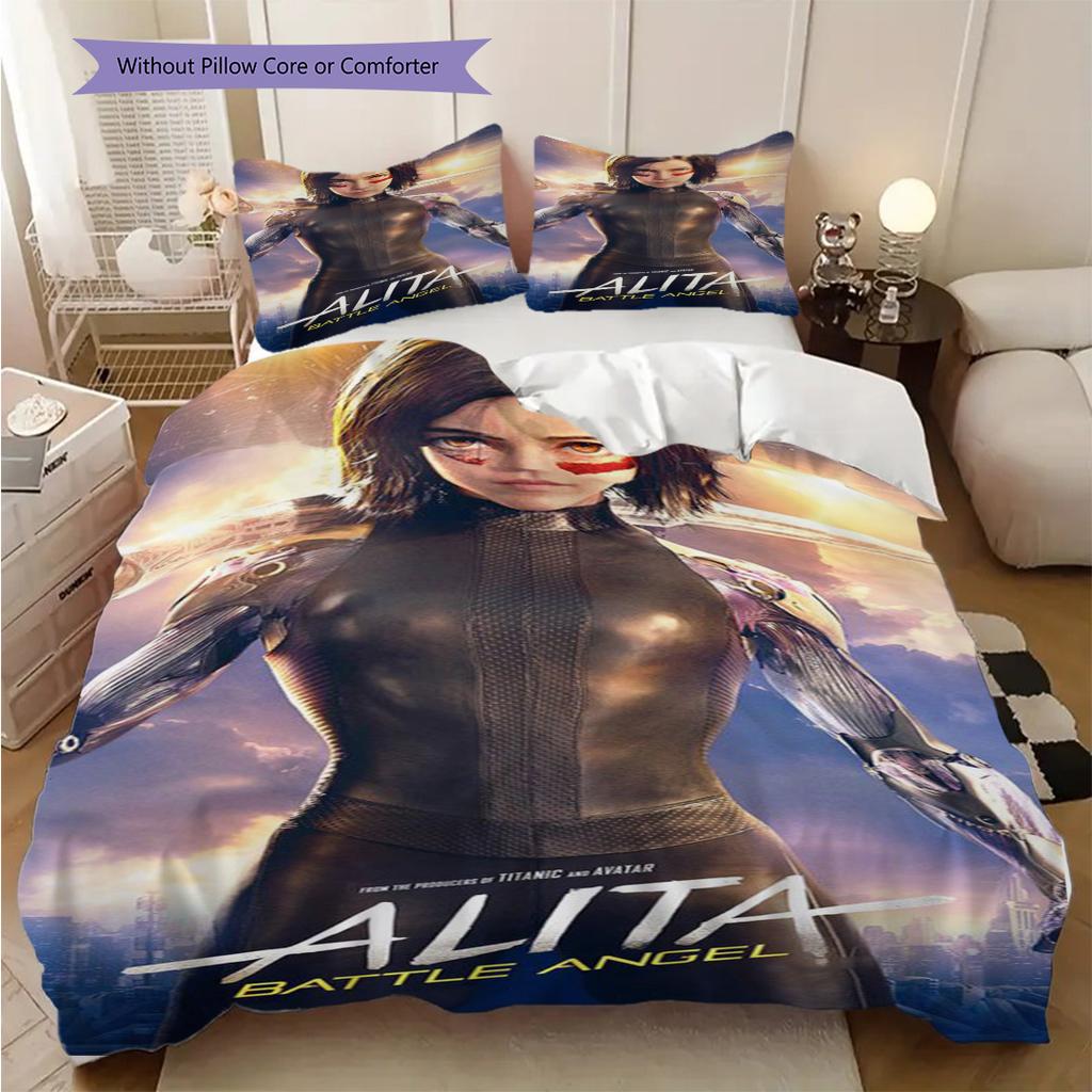 Future Warrior Alitas Battle Bedding (1 * duvet cover + 2 * pillowcase, without core) 2D Flat Soft and comfortable Duvet cover and pillowcase