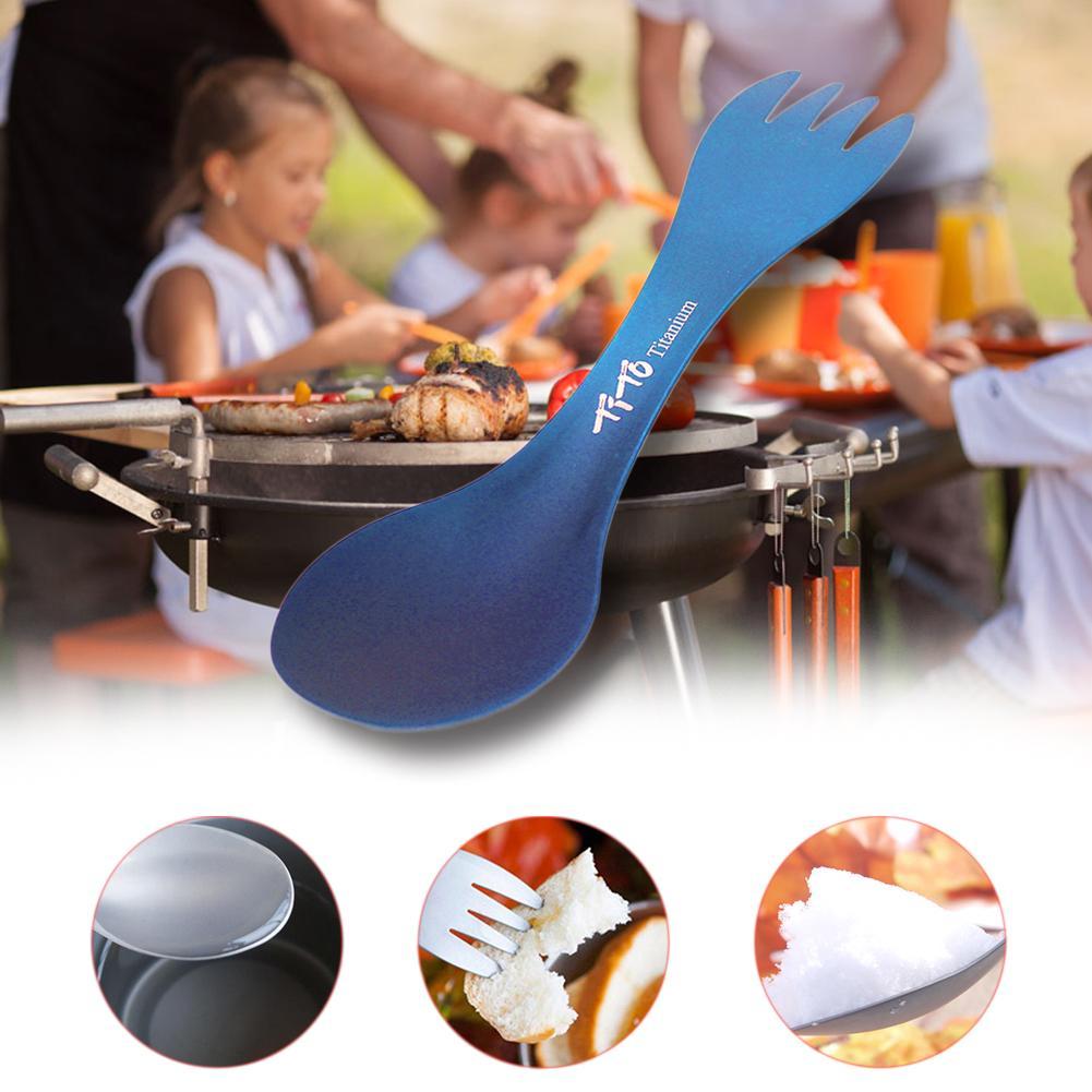 Outdoor Camping Picnic Titanium Spoon Tableware Fork Portable Lightweight Spork Titanium Alloy Spoon Fork Picnic Tourist Dishes