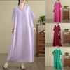 DIMANAF 2025 Women Plus Size Solid Summer Dress Short Sleeve Casual Basic New Dress Loose Long Dress