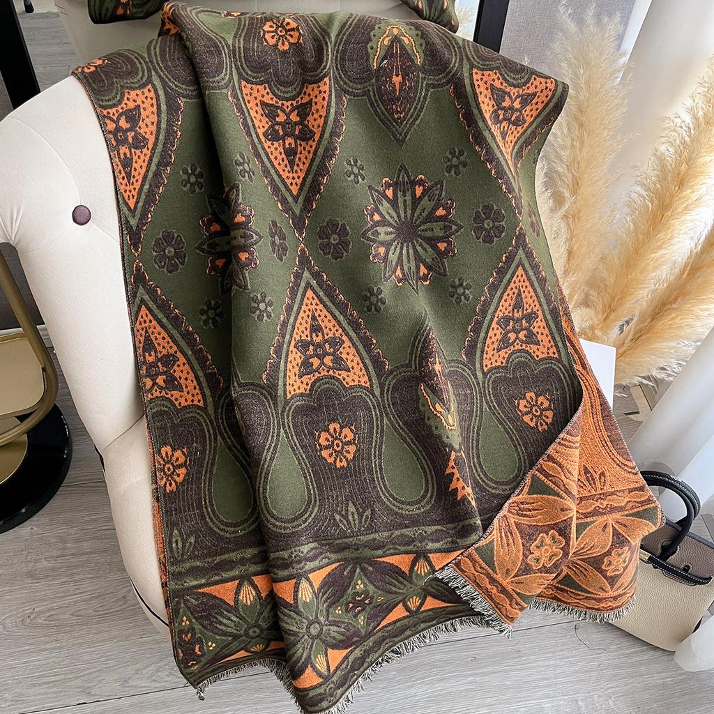 Women Two Sided Flower Print New Scarf Imitation Cashmere Soft Warm Pashmina Shawl Autumn Winter Coldproof Windproof Blanket