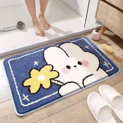 2pcs Cartoon Imitation Cashmere Floor Mat Bathroom Non-slip Foot Mat Home Wear-resistant Absorbent Carpet