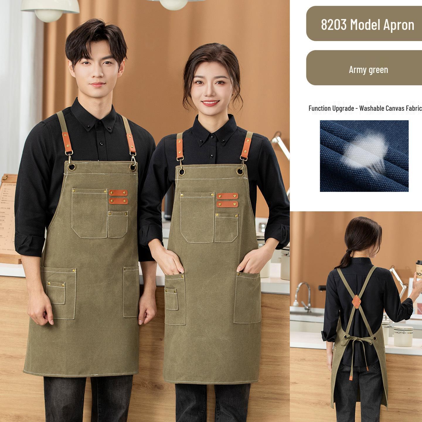 

Trendy Waterproof Canvas Apron for Coffee, Tea, Flower Shops & Hair Technicians, Custom Logo Available for Women