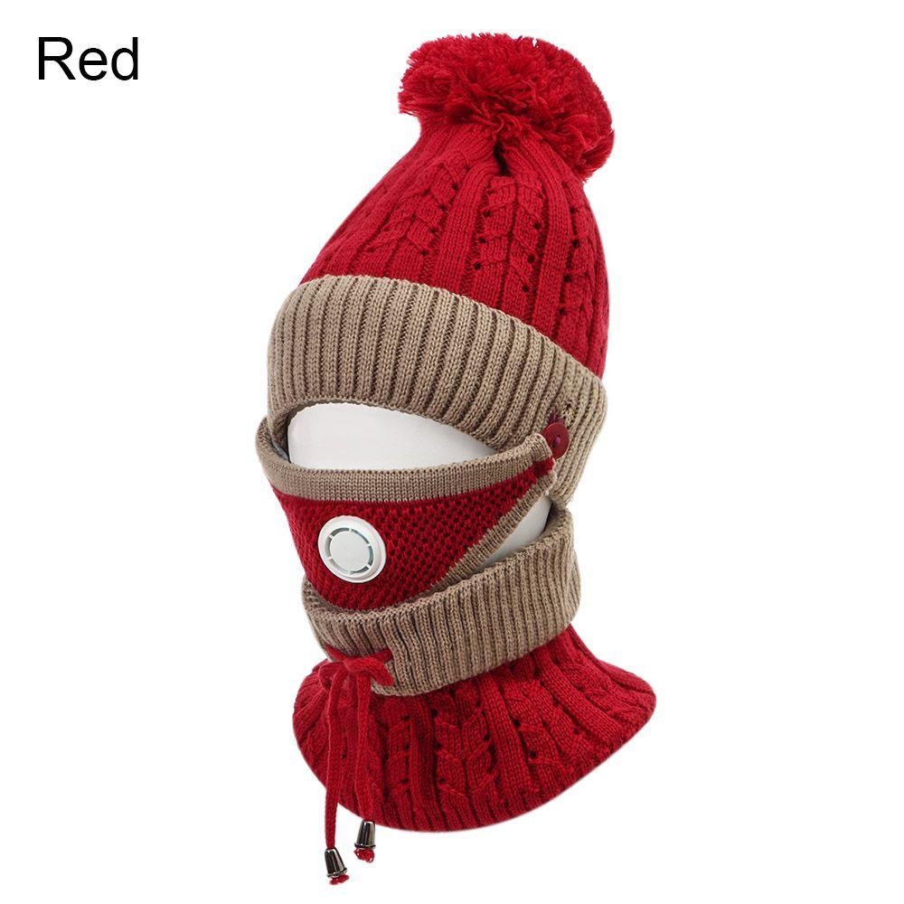 

Повседневный Теплый Зимний Набор Шапка Шарф Вязаная Шапка Шапки Шапки Защищающие от Холода красный