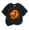 Kids Boys Girls Crew Neck Short Sleeve 100% Cotton T-Shirt, Cool Roaring Fire Lion Head Graphic Casual Soft Summer Tees Tops for Children Daily Wear