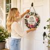 Round Floral Door Sign with Blessing Text Farmhouse Style Hanging Plaque for Home Entryway Porch Indoor Outdoor Decor