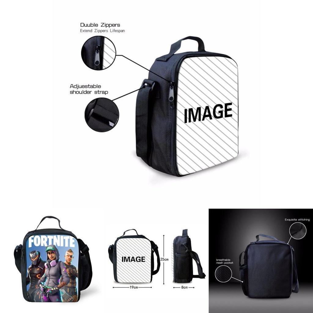 Borsa termica per il pranzo Fortnite per studenti, picnic all'aperto, tracolla regolabile, cerniere lisce incluse