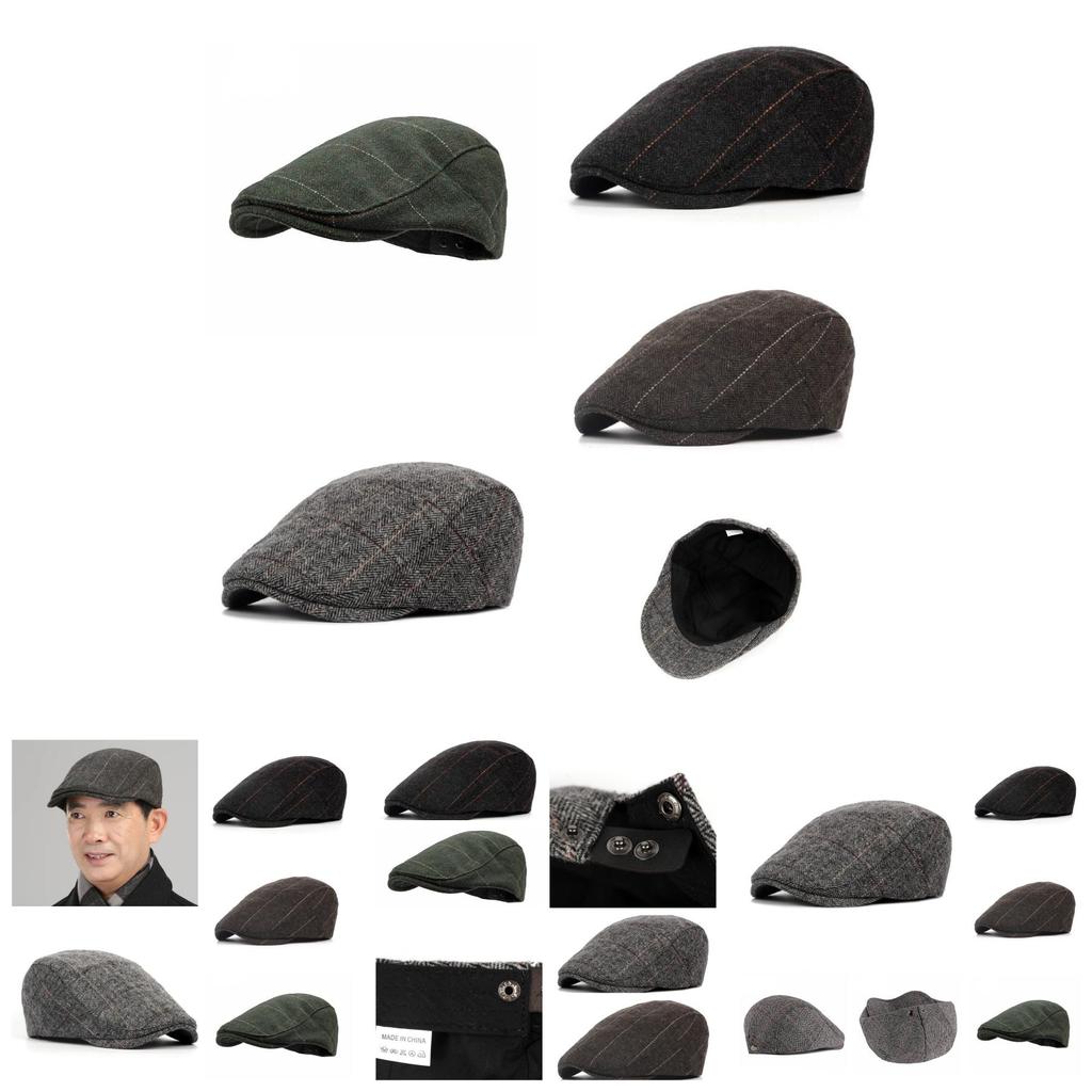 Stilvolle Herren Entenschnabel Baskenmütze für den Winter Klassischer karierter Wollhut