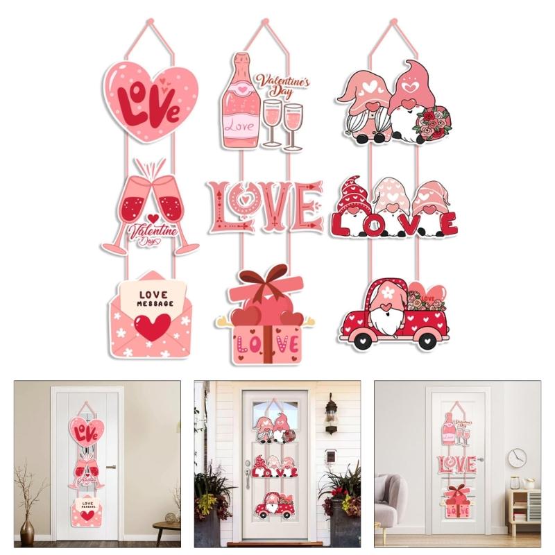 Valentines Day Door Hanger Paperboard Hanging Sign Decors Door Decorations Outdoor Indoor Wall Decors Party Supplies