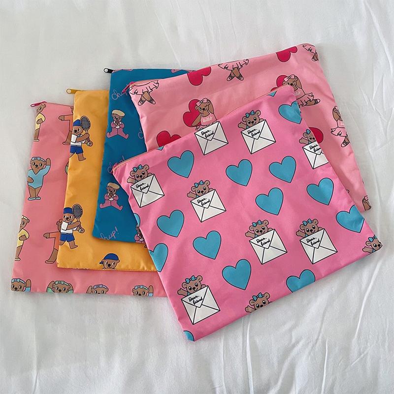 Kawaii Makeup Bag  Cartoon Bear Pattern Cosmetic Pouch Toiletry Bag Large Capacity Portable Stationery Bag
