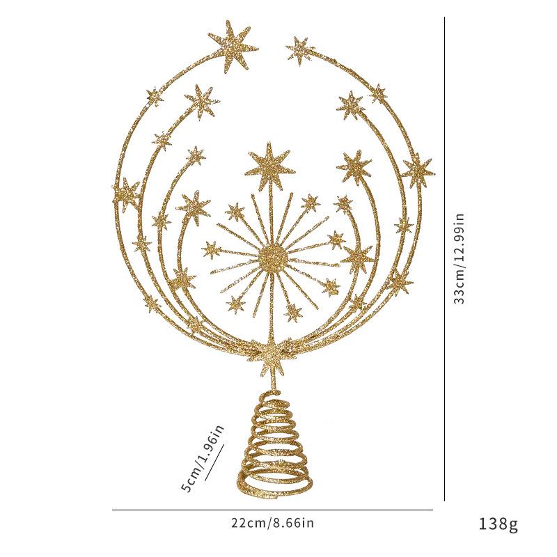 New Star Christmas Tree Topper Iron Hollow Glitter Christmas Tree Decoration Xmas Decoration Party Supplies Snowflake Ornaments