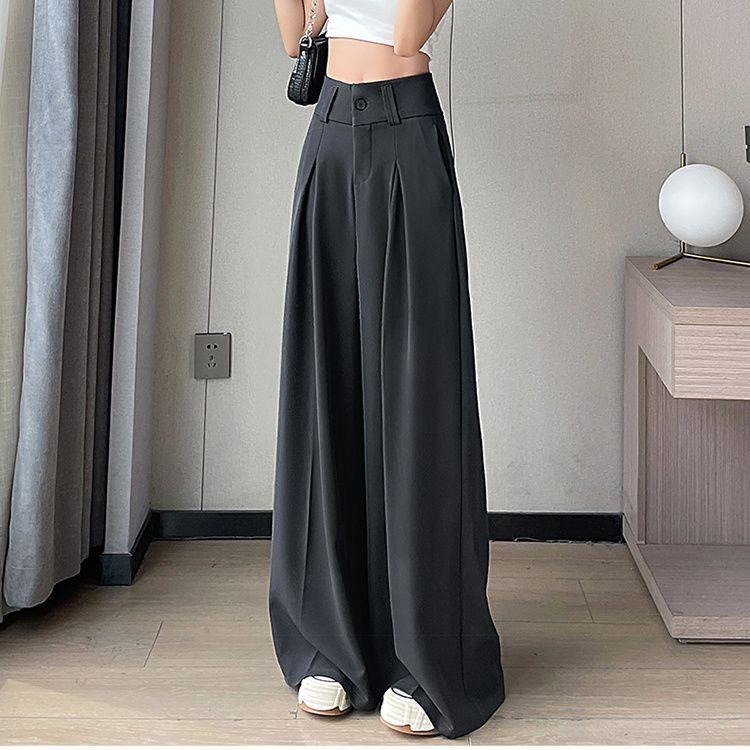 Women s Spring/Summer Wide-Leg High-Waisted Belted Straight-Leg Floor-Length Pants - Korean Style Small
