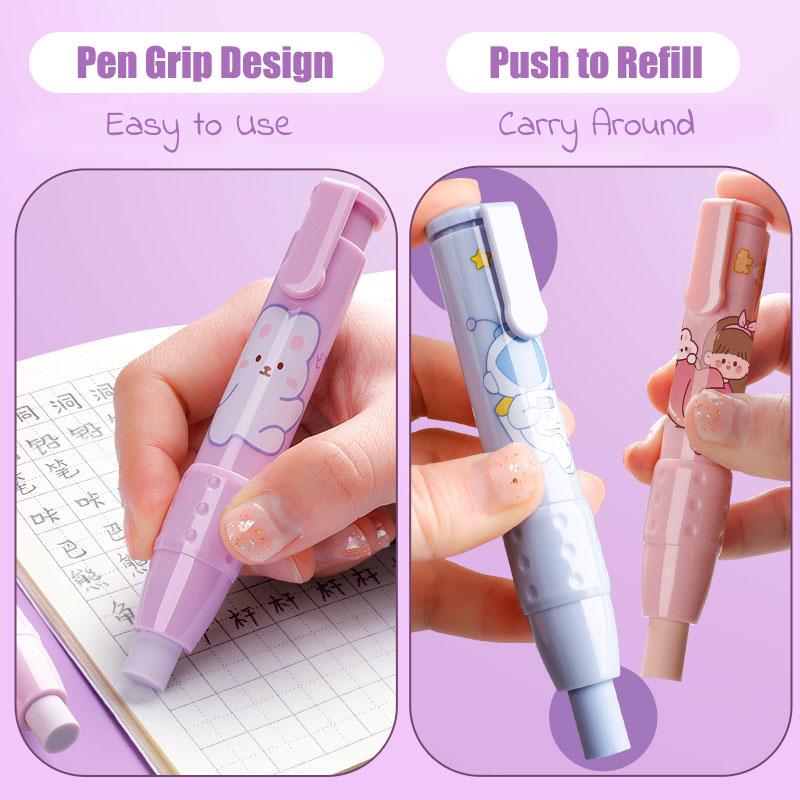 3in1 Press Eraser Pen Set Cute Retractable Rubber Push-pull Mechanical Eraser Art Stationery School Office Correction Supplies