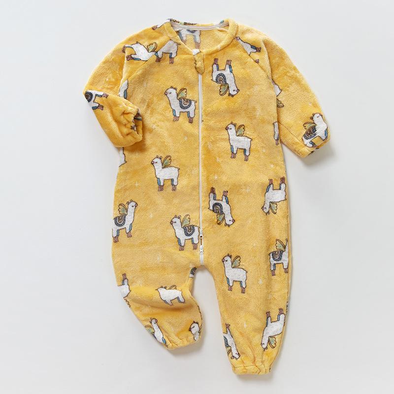 

Плотный фланелевый цельный спальный мешок для младенцев: Пижама из кораллового флиса осень/зима с разрезами на штанинах и защитой от ударов Size 80