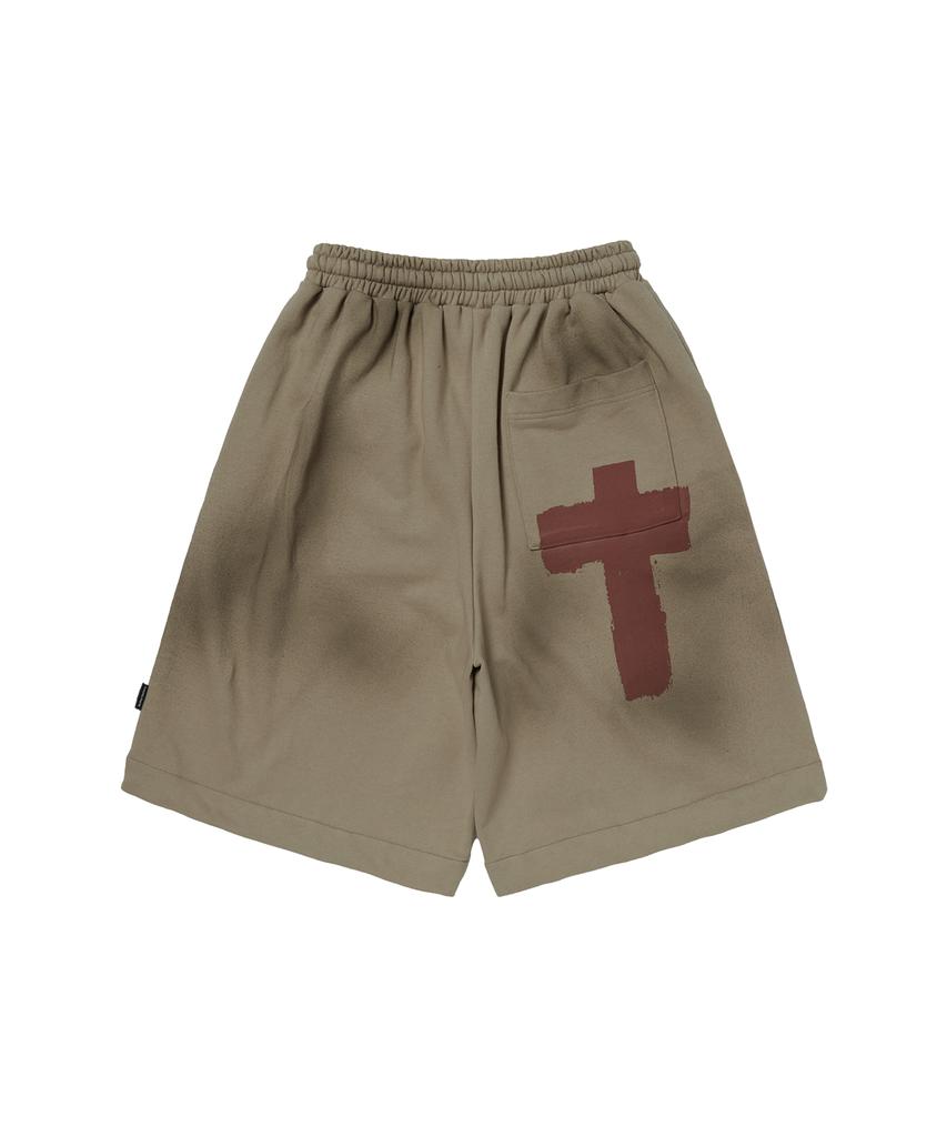 Garter Gallery Hidden Pocket Dirty Bermuda Sweat Shorts_Beige