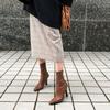 Europe, America, autumn and winter square head high-heeled short boots women's thin heel medium tube elastic boots tide
