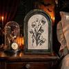 Desktop Halloween Ornament Arched Wooden Wall Decor, Ghost Cat Double-Layer Hanging Ornament, Distressed Gothic Dark Floral Art Tabletop Decor Plaque,