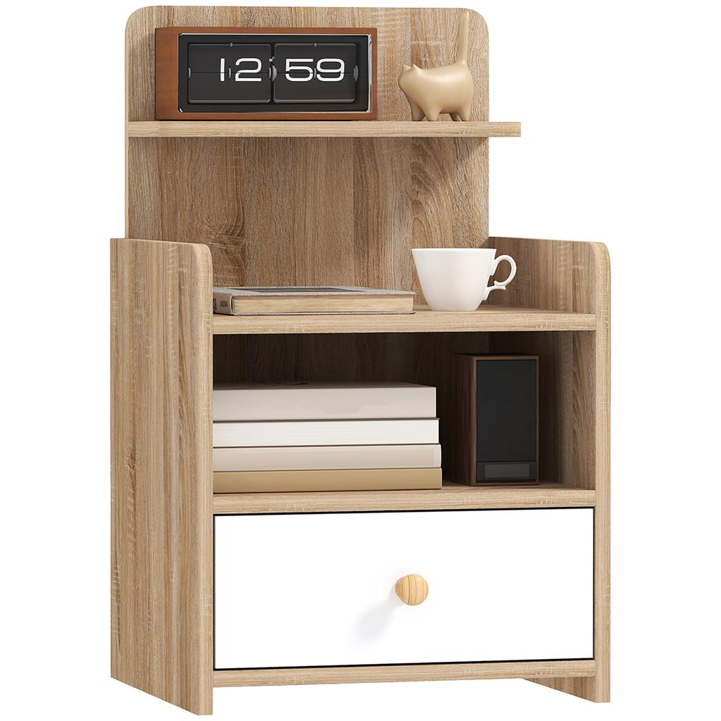 Multi-Storage Bedside Table - White/Wood-Effect