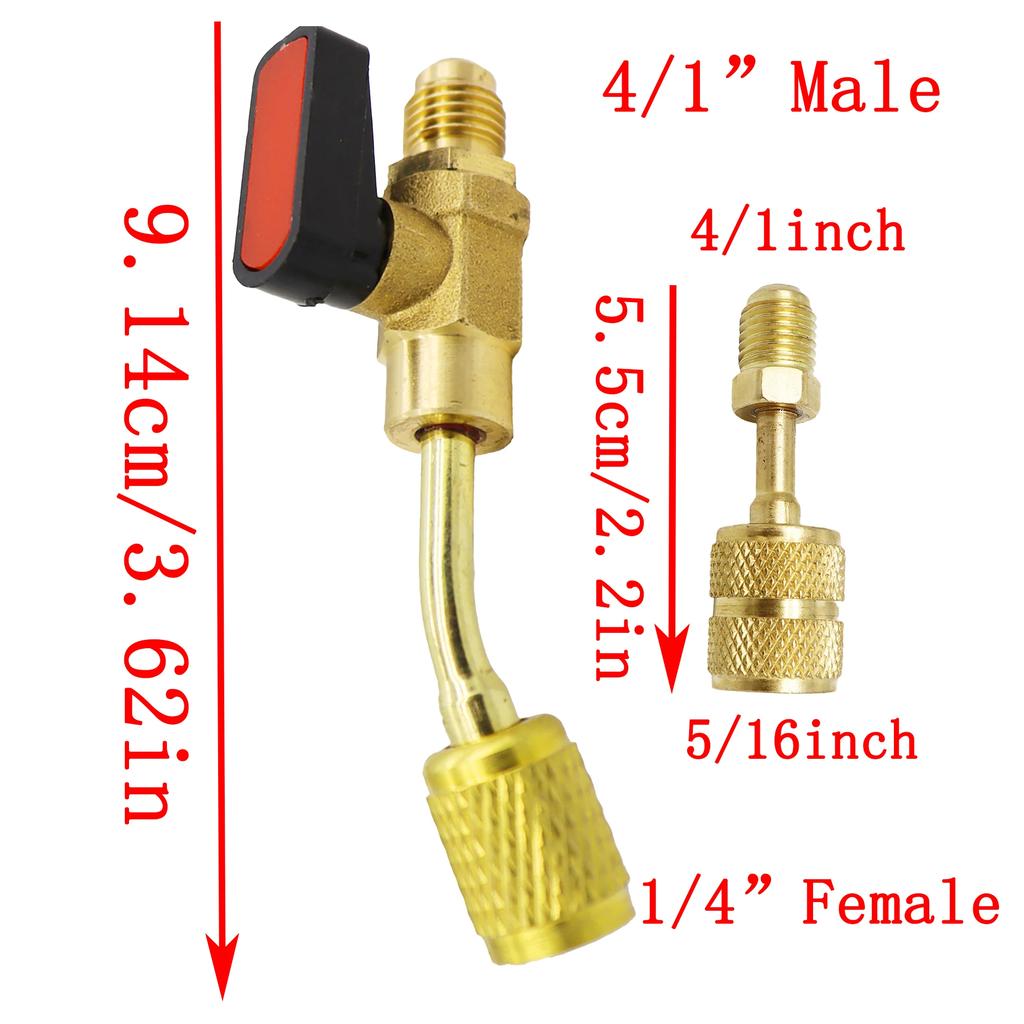 Air Conditioning Refrigerant Angled Compact Ball Valve Fits for HVAC R12 R22 R410a Charging Hoses AC Refrigerant Adapter