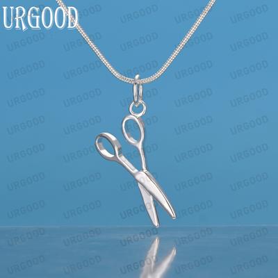 925 Srebrny Łańcuszek Nożyczki Wisiorek Naszyjnik Modna Biżuteria Ślubna