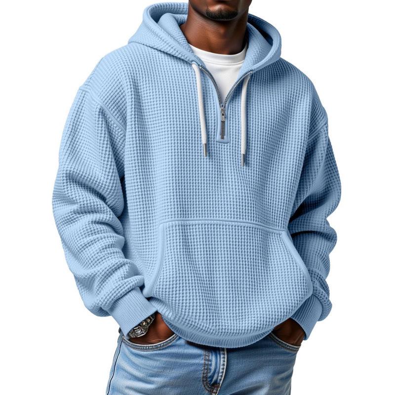 2026 Men's Fashion Waffle Hooded Sweatshirt: Spring/Autumn Trendy Long Sleeve Jacket