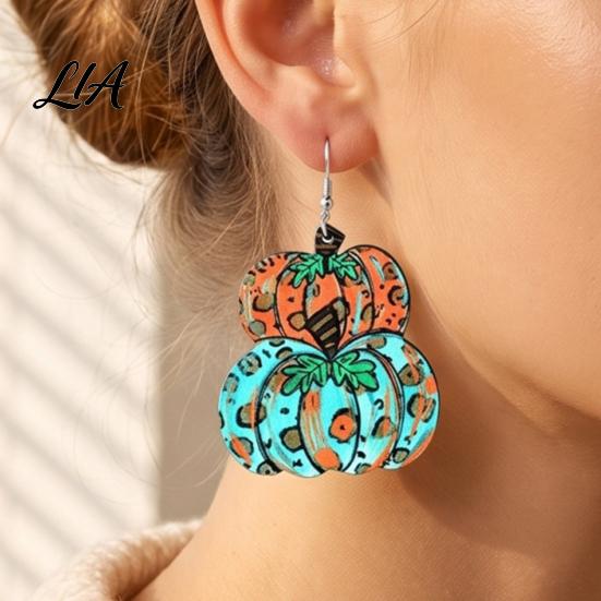 Cute Pumpkin Shape Jewelry 1 Pair Fall Earrings, Acrylic Leopard Print Dangle Drop Statement Thanksgiving Autumn Halloween for Women Daily Wear