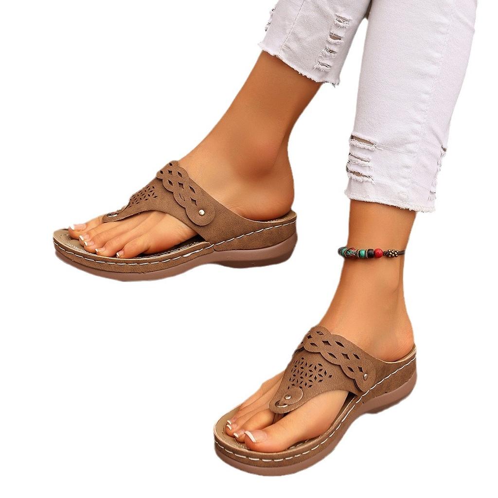 Sommer-Zehensandalen mit Schwammsohlen Hausschuhe Freizeitschuhe Damen-Sandalen und geknöpfte Sandalen