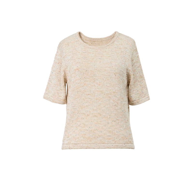 

Блэкнини (Два цвета) Цветущая Т Herbalife Секционно Окрашенная Льняная Пряжа с Бусинами Круглый Вырез Вязаная Футболка Топы Knitting T-Shirt-Yellow M