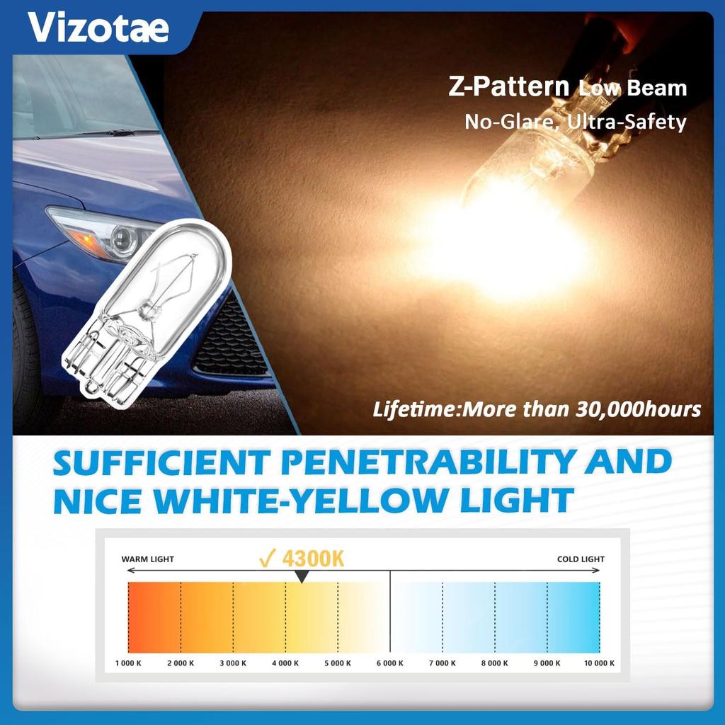 10 PCS T10 12V 5W Halogen Car Flat Foot Mini Light, Car Brake Light | Mini Bulb Turn Light Bulbs, Quartz Glass Instrument Lights, Width Indicator