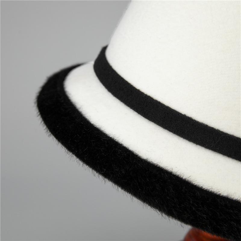 Hat Women's Autumn and Winter Warm Woolen Hat Temperament Dome Top Hat Elegant Retro Mesh Flower Fashion Hat