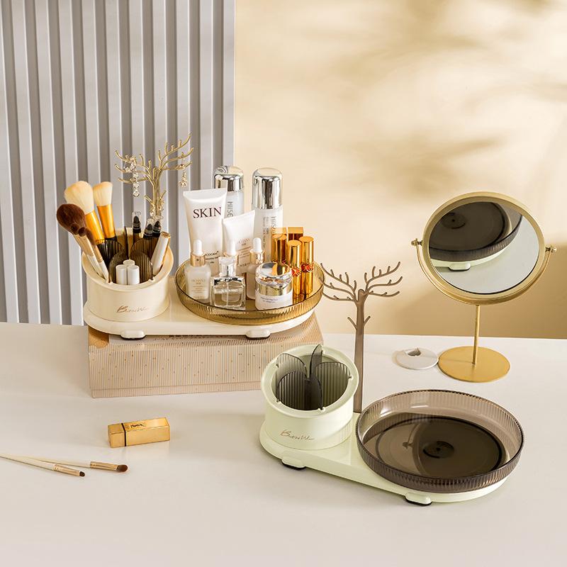 3 in 1Cosmetic Organizer Makeup Storage Box Jewelry Storage Rack Makeup Brush Eyebrow Pencil Lipstick Storage Tube Rotating Rack