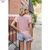 DX~~Summer New Solid Color Double Sleeve V-Neck Loose Short Sleeve T-shirt Top