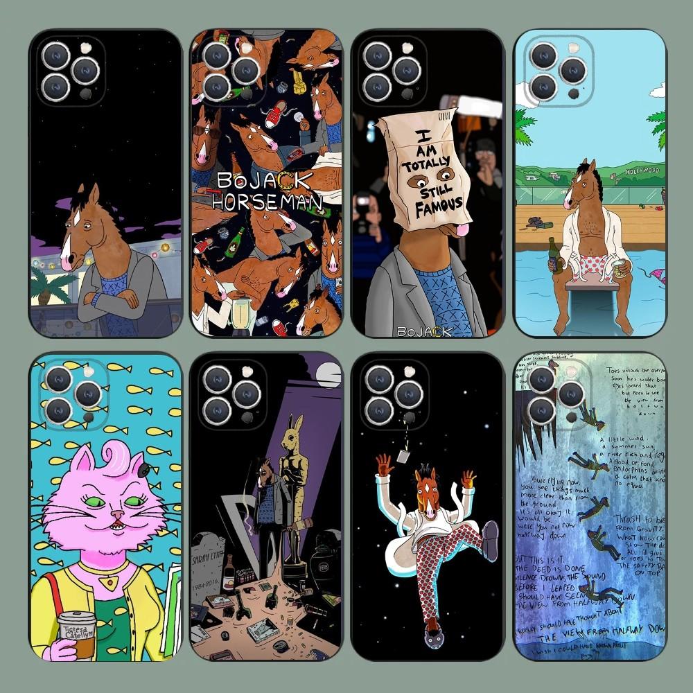 B-BoJack Horseman Phone Case For iPhone 15,14,13,12,11,Plus,Pro Max,XS,X,XR,SE,Mini,8,7 Soft Silicone Black Cover