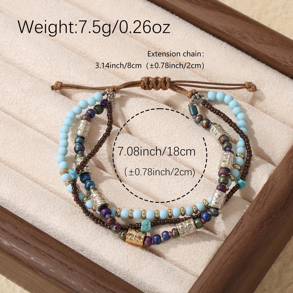Multicolor Layered Beaded Adjustable Bracelet Set for Women Bohemian Handmade Jewelry Gift