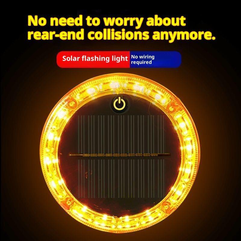 Yellow Flashing Light Touch Auto Solar Charging Car Night Safety Strong Magnetic Base Car Warning Lamp Anti-Collision Tail Light