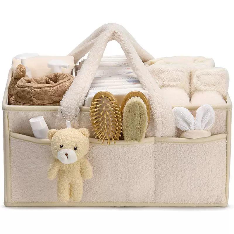 

Plush Diaper Organizer Bag with Pad - Large Capacity Travel Mommy Bag брудно-білий