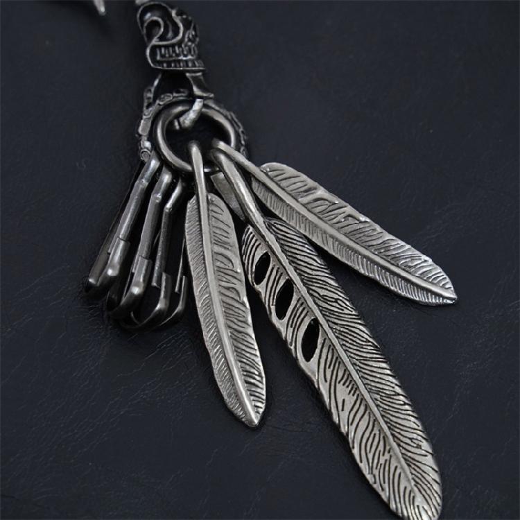 Distinctive Feather Keychain Charm In Antique Silver With Turquoise for Individualistic Fashion Statements Pieces