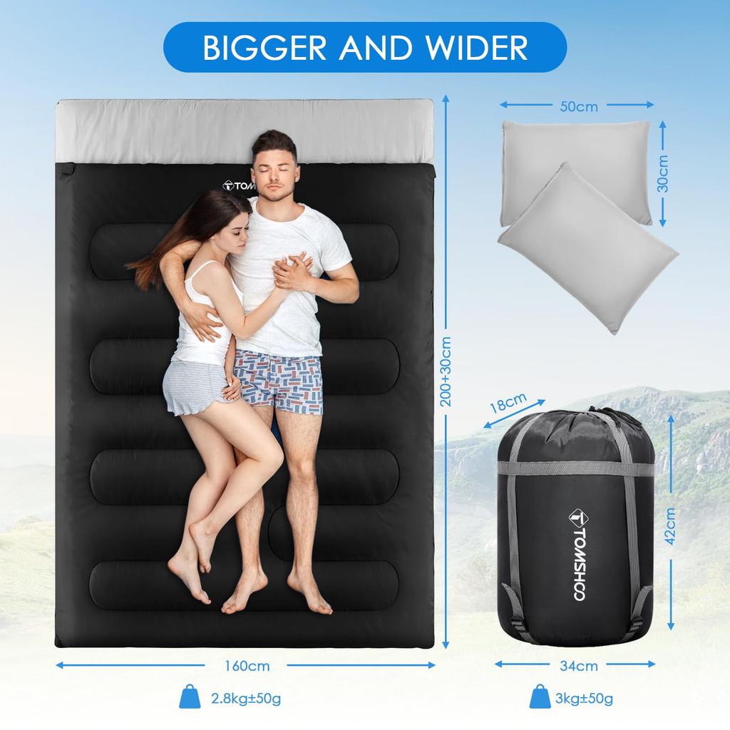 TOMSHOO Double Sleeping Bag with 2 Perfect for Outdoor Emergency and Car Fully Comfortable Temperature Range from to Suitable for and Includes Storage