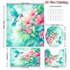 4Pcs Hummingbird And Shower Curtain Set with Non-Slip Bath Mat, Toilet Lid Cover, Contour Rug & 12 Hooks, Bathroom Decor