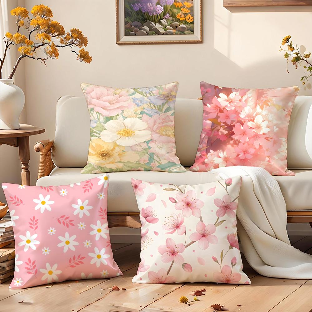 Sweet Light Pink Petals Pattern Cushion Cover Premium Comfort Reversible Pillow Cov in One Design for Any Room Car Interior