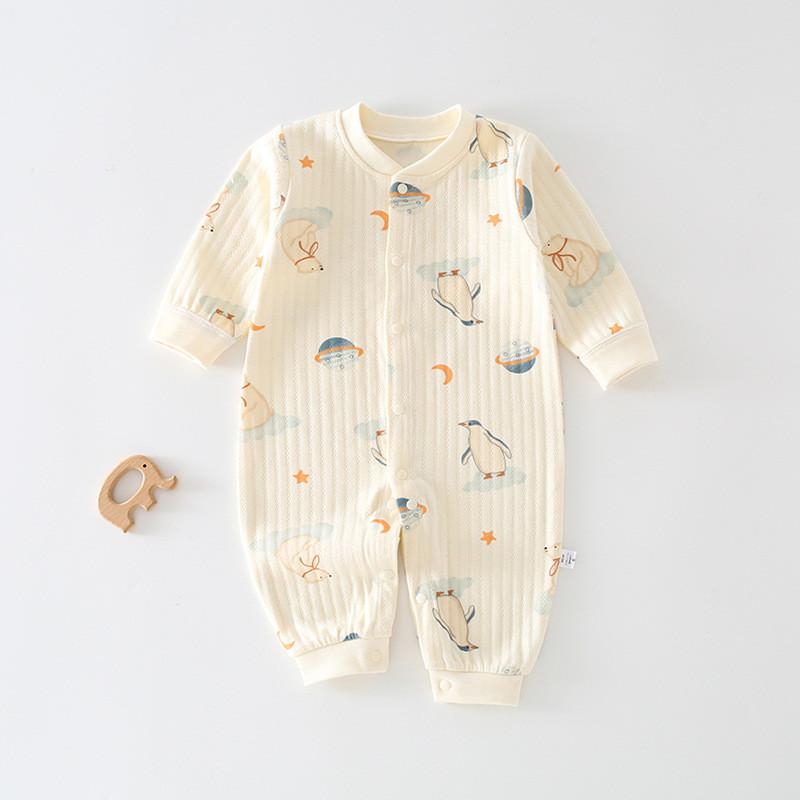 Baby-Strampler mit Langarm, Bären-Hase-Auto-Zitronen-Print, aus Baumwolle, für Neugeborene und Säuglinge