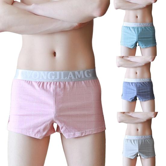 Soutong Plaid Print Men Underpants Wide Waistband Soft Mid Rise Loose Boxer Briefs Male Panties